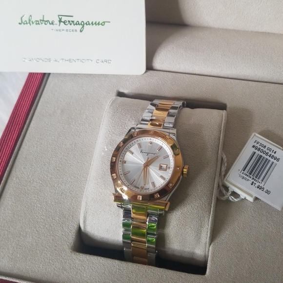 $1995 SALVATORE FERRAGAMO DIAMOND TWO TONE WATCH - Picture 6 of 8